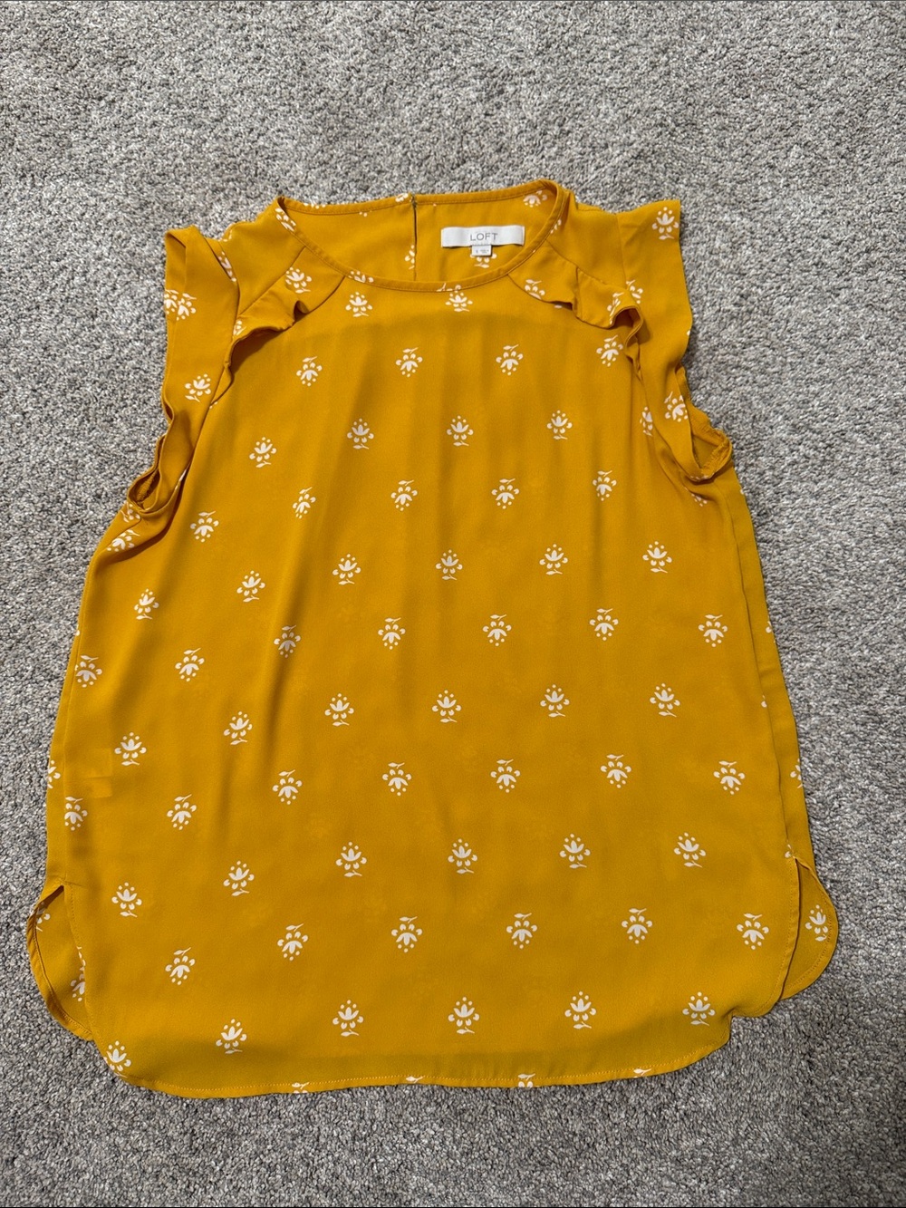 LOFT Mustard Yellow Floral Ruffle Sleeveless Top
